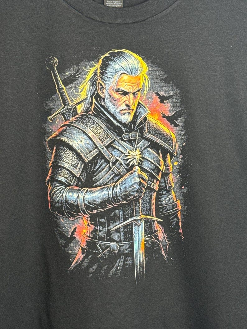 The Witcher Geralt Graphic T-Shirt Gildan Black Size M NEW image 2