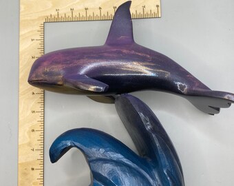 Ironwood Orca Killer Whale Painted Wood Carving - Hand-Carved 9"
