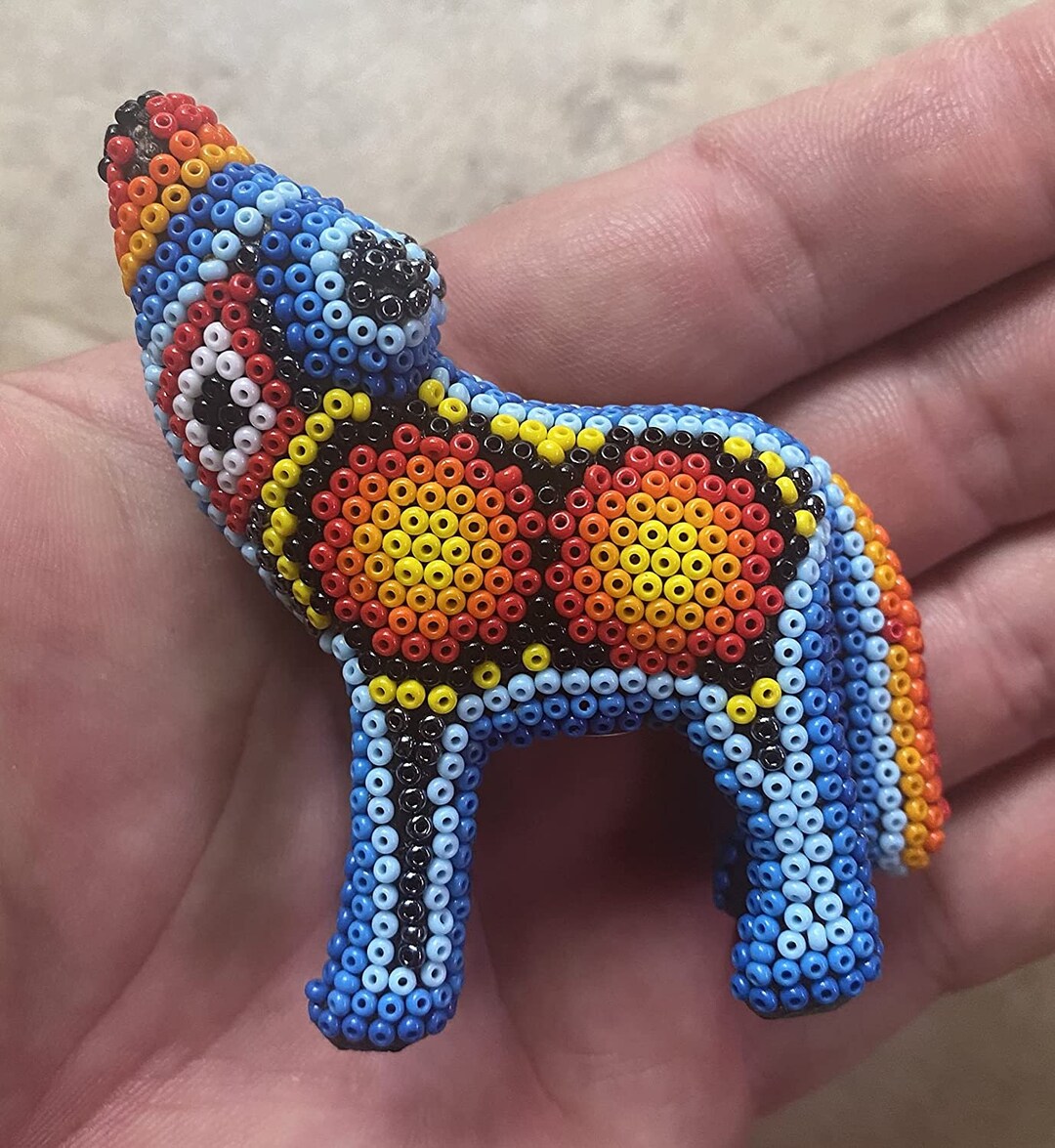 Huichol Bead Art Wolf Wood Carving Handcarved and Etsy