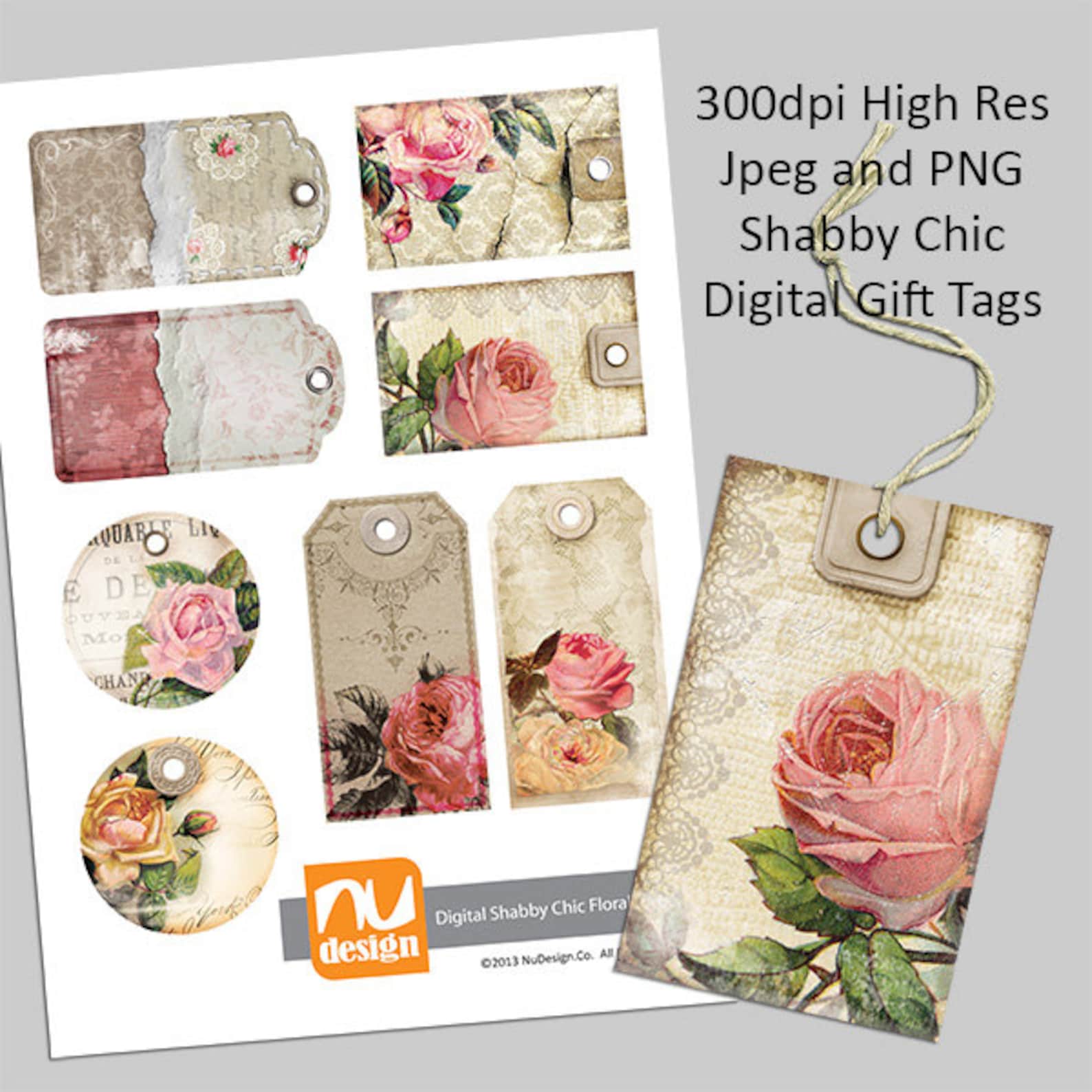 8 Digital Printable Shabby Chic Gift Tags 300dpi PNG &amp; Jpeg | Etsy