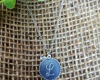 Vintage charm initial necklace