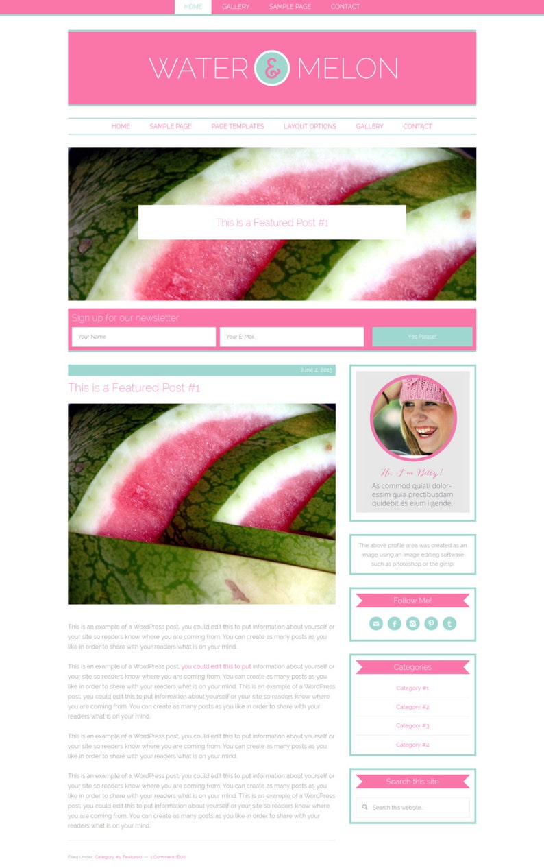 Wordpress Theme Genesis Child Theme Water /& Melon Wordpress Blog Template Health Responsive Food
