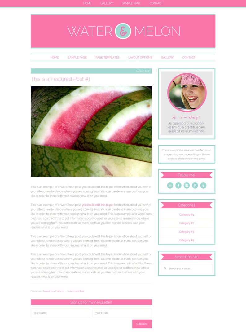 Wordpress Theme Genesis Child Theme Water /& Melon Wordpress Blog Template Health Responsive Food