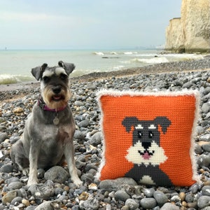 Salty Schnauzer Tunisian Crochet Cushion