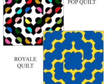 Hook and Pop + Royale Quilt Pattern Bundle - Square Quilt Designs for Baby Twin and Queen Size - Modern Quilt PDF Download Pattern