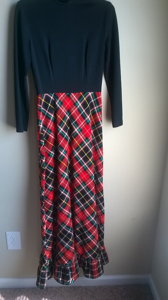 Black and tartan Full length 70s dress