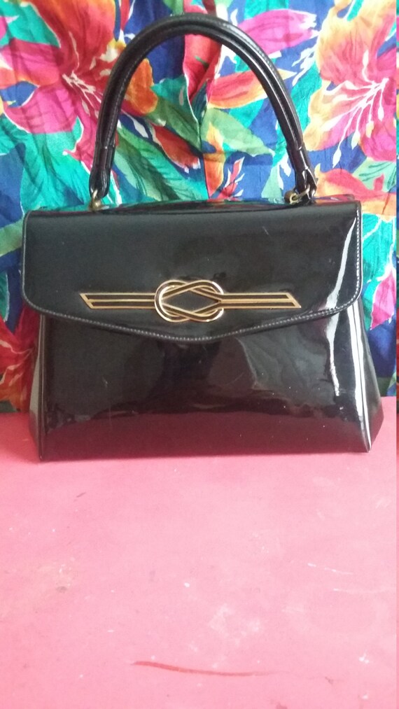 1970S black patent handbag