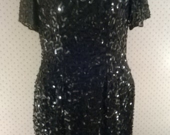 Vintage Black Sequin Dress by Stenay,1980s