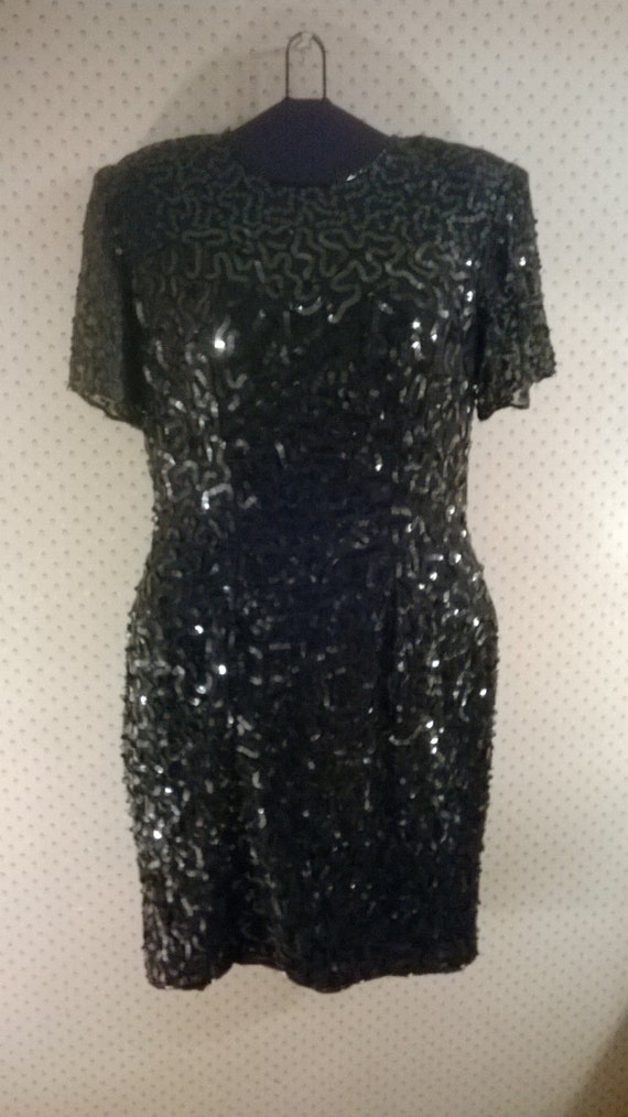 Vintage Black Sequin Dress by Stenay,1980s