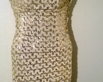 Razzle dazzle gold sequin dress by Mike Benet Formals,1970