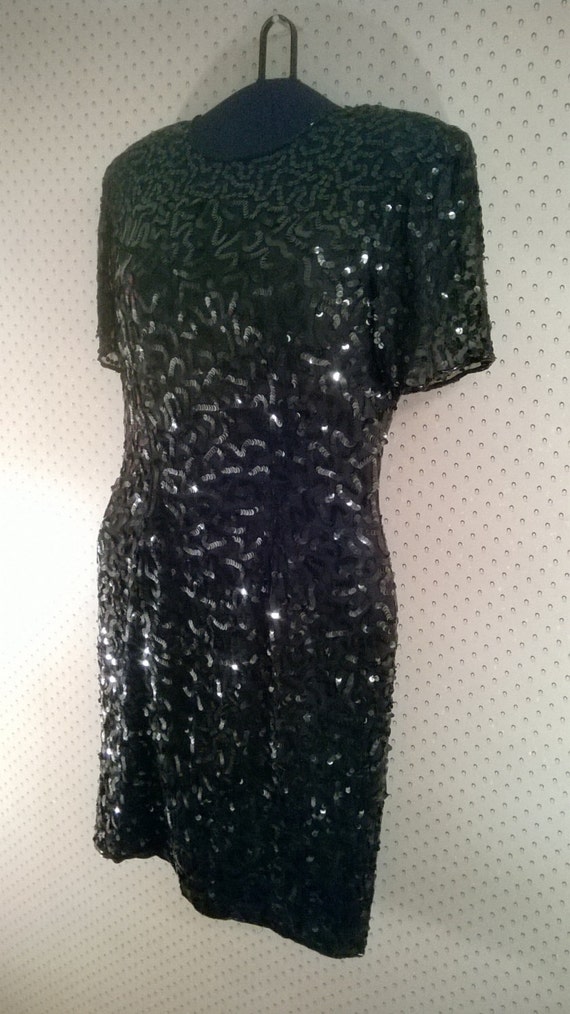 Vintage Black Sequin Dress by Stenay,1980s - image 3