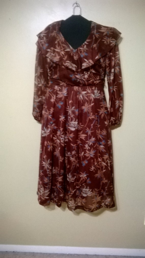 1970s Toni Todd Copper Sheer Leaf Dress