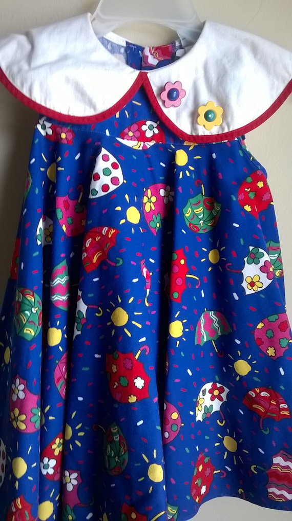 Little girl sailor style umbrella print dress - image 2