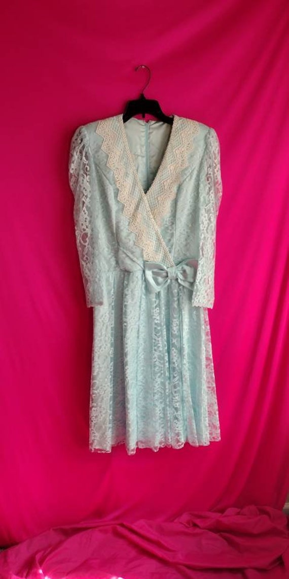 Baby blue and lace 80s dress