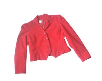 vintage cropped corduroy jacket // 1940s style red equestrian jacket // 1980s fitted short bolero // S/M