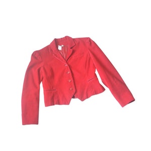 vintage cropped corduroy jacket // 1940s style red equestrian jacket // 1980s fitted short bolero // S/M