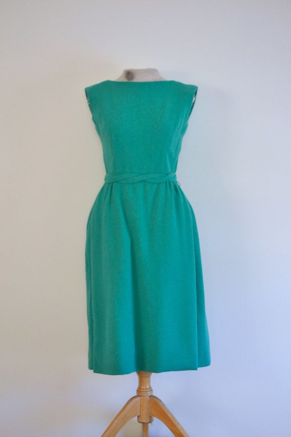 1950s seafoam wool wiggle dress // fifties green … - image 4