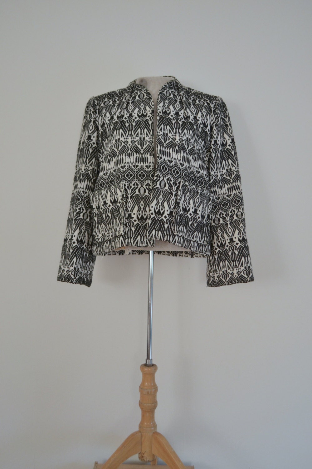 Vintage Cotton Black White Folk Jacket // Guatemalan Woven - Etsy