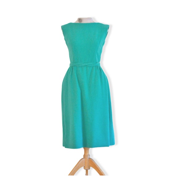 1950s seafoam wool wiggle dress // fifties green … - image 2