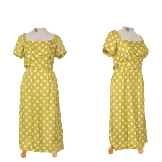 1950s lime polka dot dress // mid-century silk evening dress // fifties fancy cocktail attire // medium