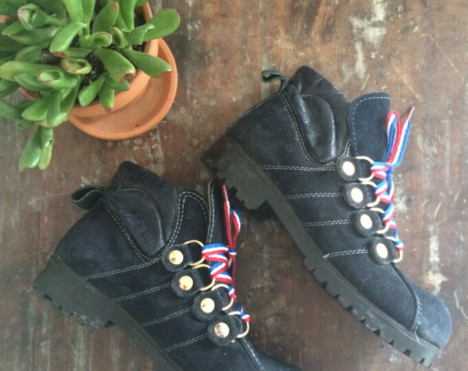 Vintage Italian Hiking Boots // 1970s Navy Suede Etsy