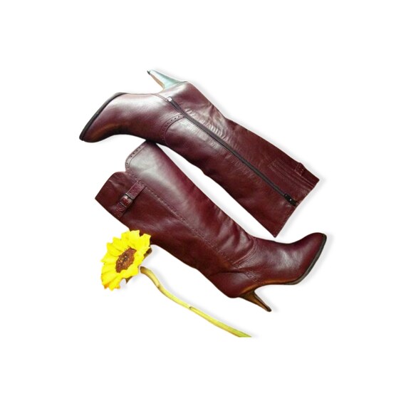 maroon heeled boots