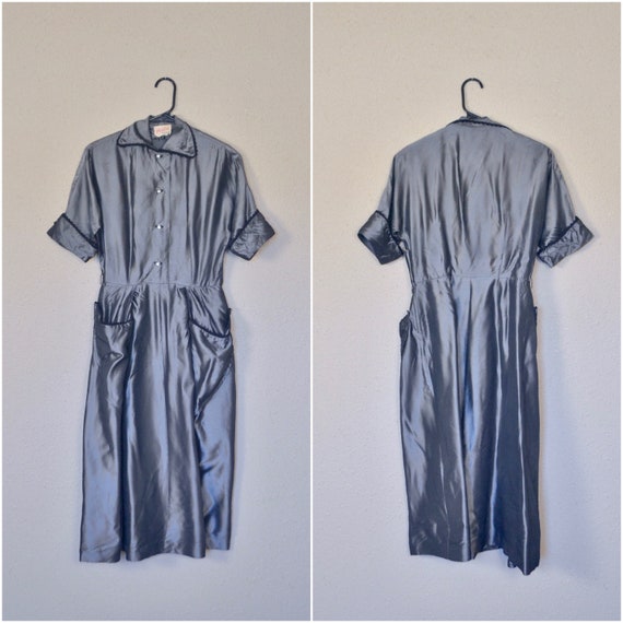 1940s shiny silver shirtwaist // fancy forties jun