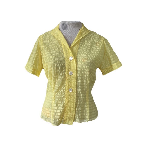 1950s sheer lemon yellow button up blouse // fift… - image 3