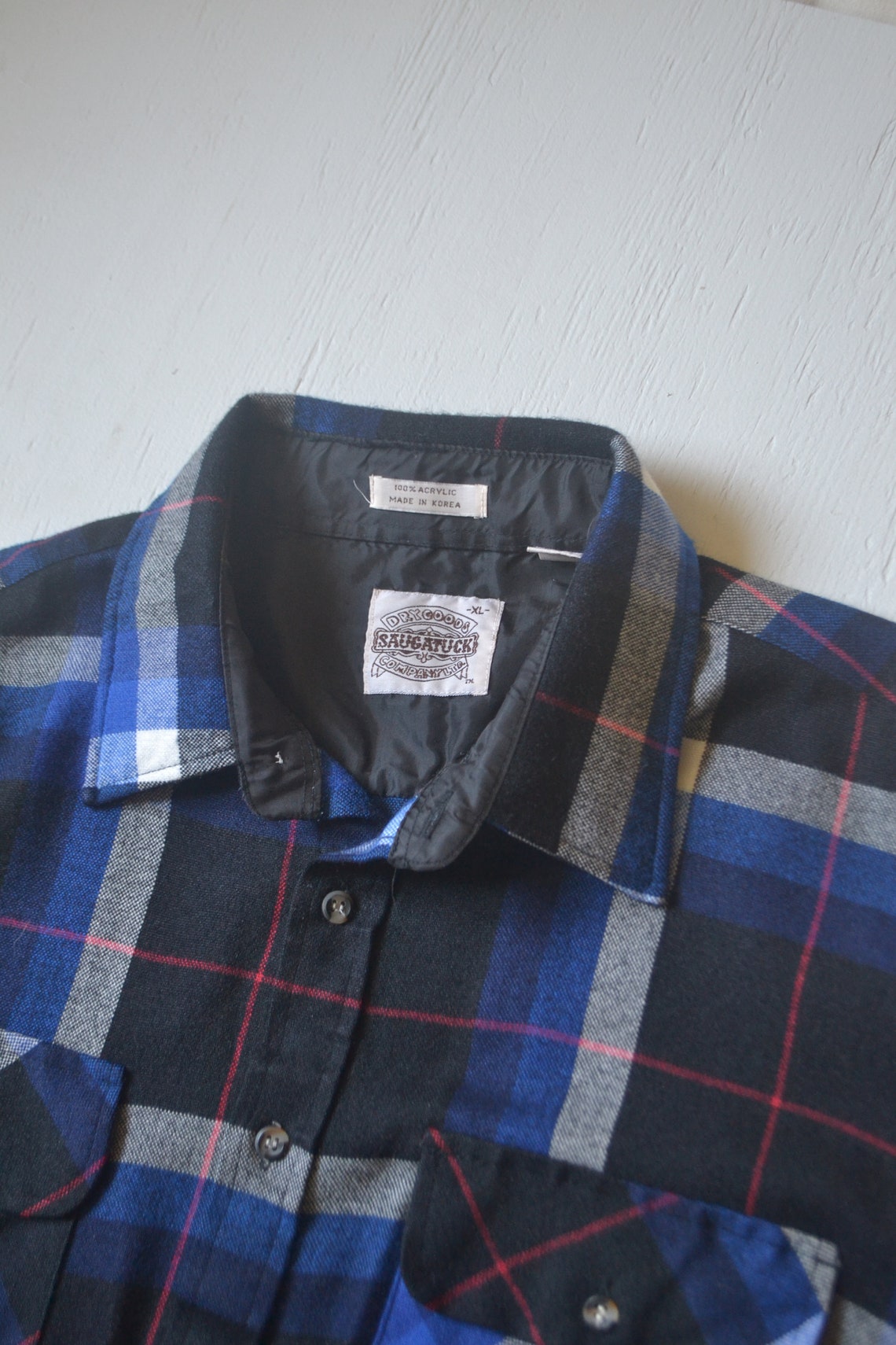 Vintage Men's Plaid Lumberjack Shirt // Blue and Black Plaid Oxford ...