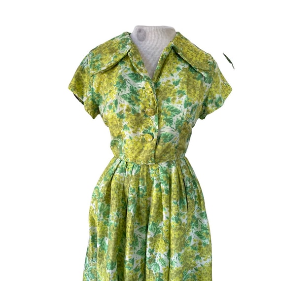 1950s hydrangea silk shirtdress // bright yellow … - image 3