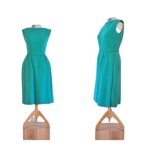 1950s seafoam wool wiggle dress // fifties green … - image 1
