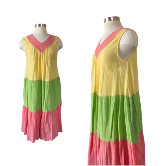 MEDIUM/ LARGE // vintage colorblock trapeze dress… - image 1