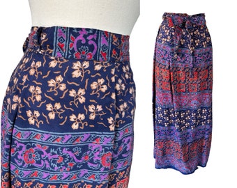 FREE SIZE vintage Indian wrap skirt // late 90s/early 2000s colorful hippie maxi skirt // wraparound cotton skirt with Indian block print