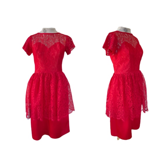 1950s red lace party dress // fifties sweetheart … - image 1