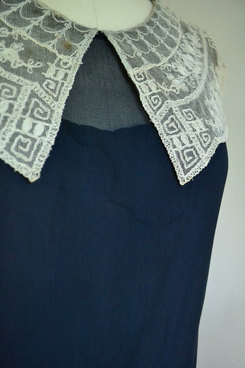1920s Navy Silk Dress With Cotton Lace // Antique Crepe De - Etsy