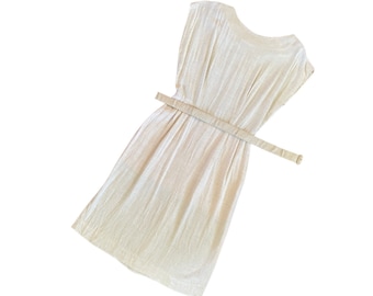 vintage oatmeal belted day dress // 1960s handmade secretary dress in natural taupe cotton // sixties wiggle dress with belt // small