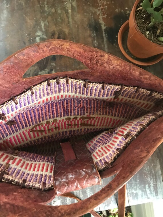 vintage woven world market bag // leather + jute … - image 9