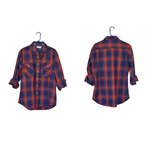 vintage men&#39;s plaid oxford // wool red and blue plaid button up // men&#39;s lumberjack shirt // large