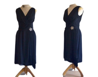 1950s silk georgette fancy dress // fifties little black dress // chiffon gathered evening gown // vintage lbd // small