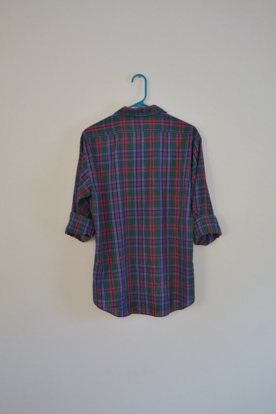 vintage men's plaid button up // 1980s preppy gre… - image 7