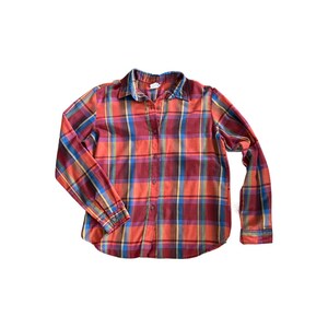 vintage plaid button up blouse // 1970s lightweight cotton shirt // rainbow plaid seventies top // medium