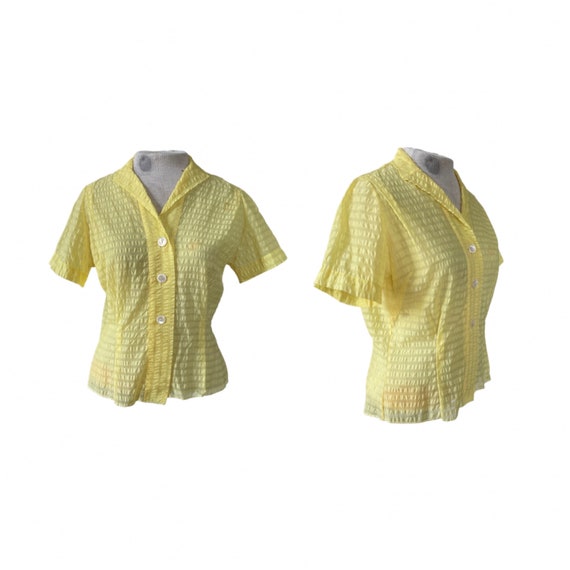 1950s sheer lemon yellow button up blouse // fift… - image 1