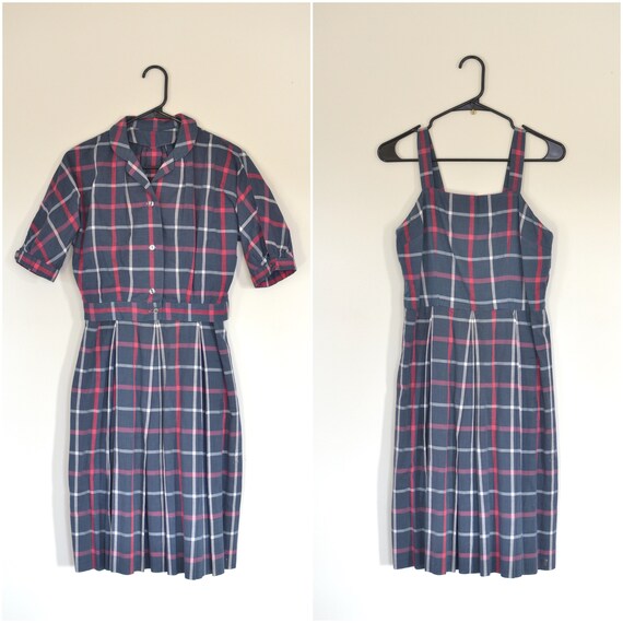 vintage navy plaid sundress + jacket // 1950s cott