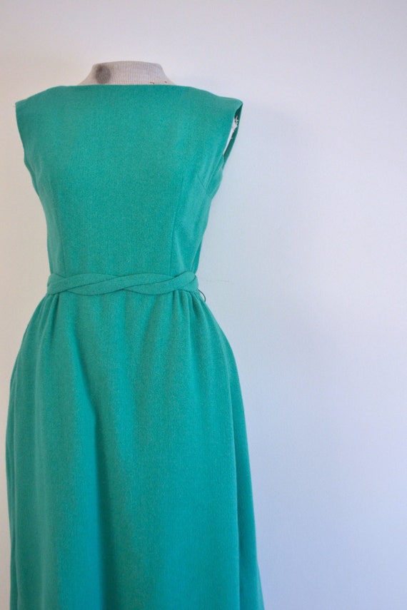 1950s seafoam wool wiggle dress // fifties green … - image 5