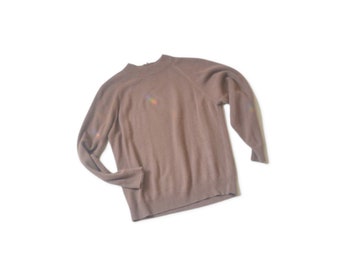 vintage cafe au lait sweater // 1970s soft raglan pullover // seventies zip-up fuzzy sweater // medium