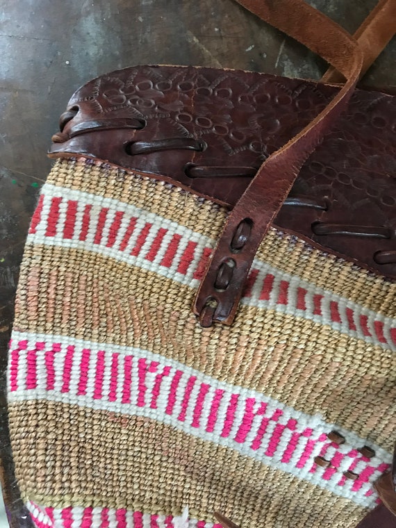 vintage woven world market bag // leather + jute … - image 4