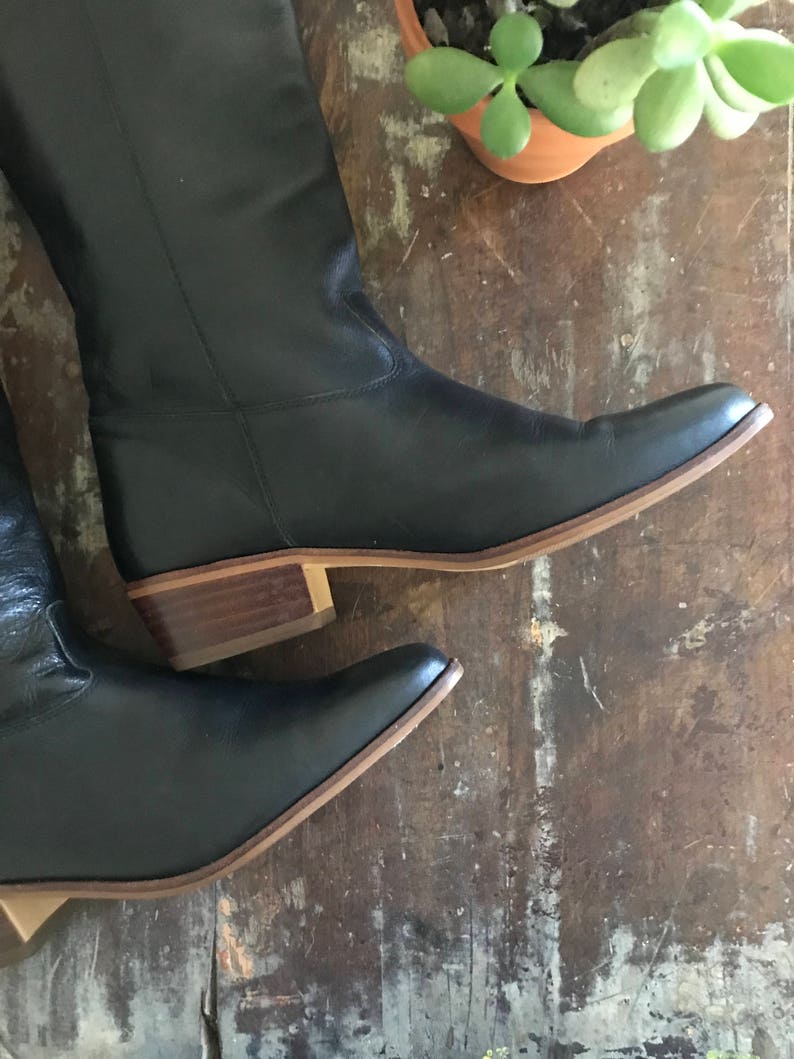 oxblood leather riding boots tall classic 1940s-style boots size 7-8 narrow vintage nine west equestrian boots black