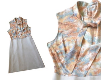 autumnal floral day dress // vintage 1970s pastel pattern dress // seventies necktie dress // xl xxl