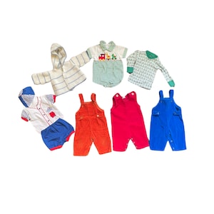 VINTAGE BABE 6-9 months baby outfits // vintage overalls, hoodie sweater, summer one piece, baseball two piece, Scottie dog shirt