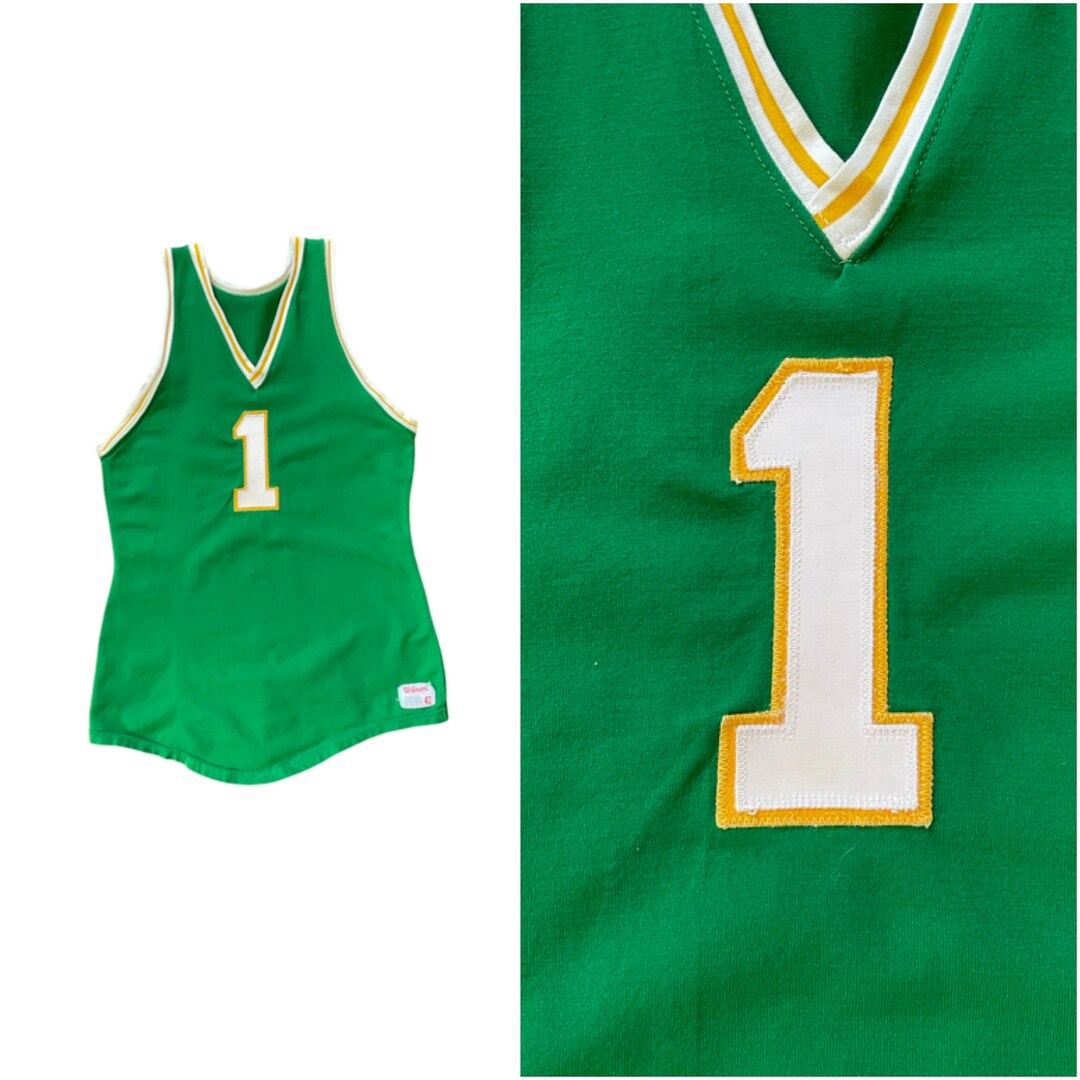1970s 1 Wilson Basketball Jersey // Vintage Green and Yellow Tank Top